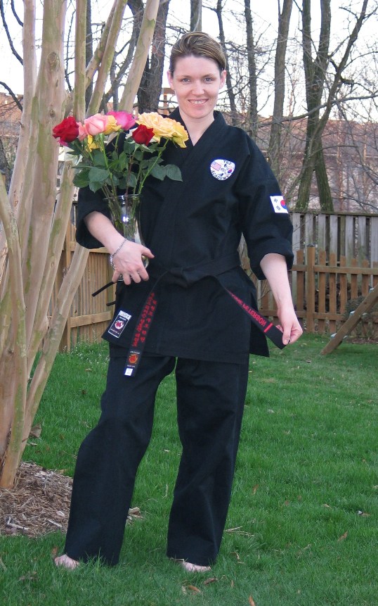 This was taken right after my black belt test--I'm amazed none of the bruises show!